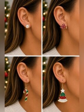Festive Christmas Earrings Set - Red, Green, White
